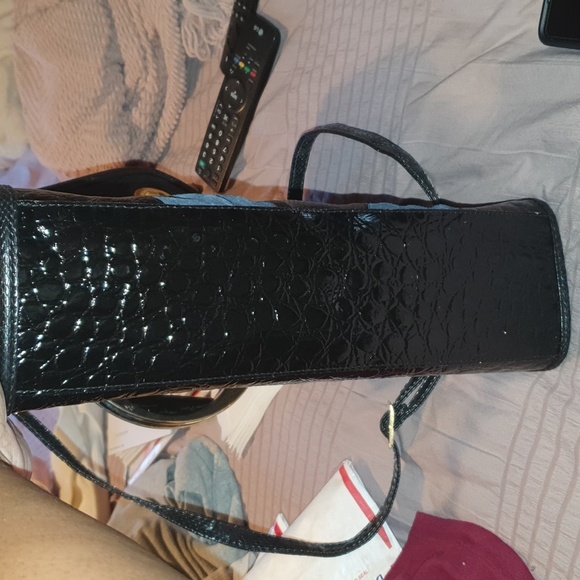 Vtg 80s Mock Croc Suede Satchel Tote - Picture 7 of 9